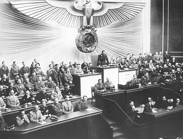 Reichstag session on the declaration of war against Poland in the Kroll Opera House in Berlin, 1939