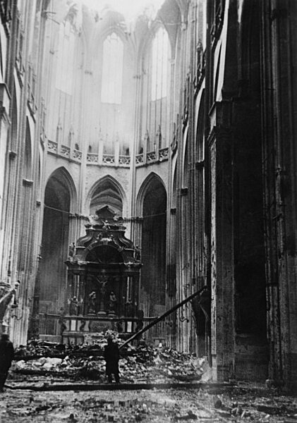 Bomb damage to the St. Mary's Church in Luebeck, 1942