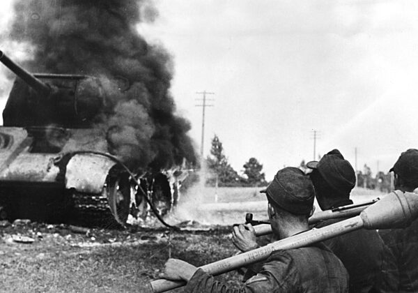 Downed T-34 during the fighting in the Courland Bridgehead, 1944