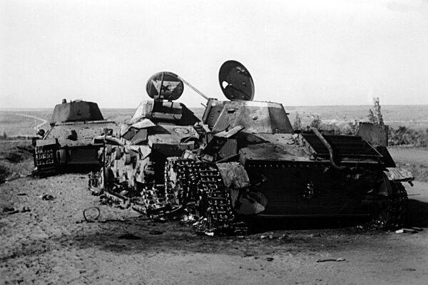 Destroyed Russian tanks near Stalingrad, 1942