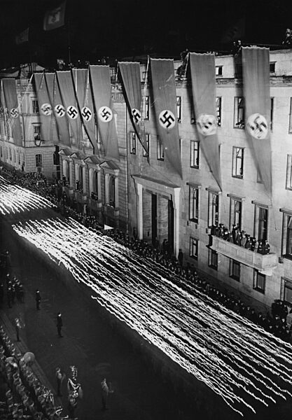 Torchlight procession on the eve of Hitler's birthday in Berlin, 1939