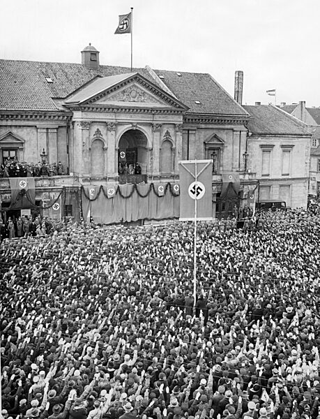 Adolf Hitler at the mass rally in Memel, 1939