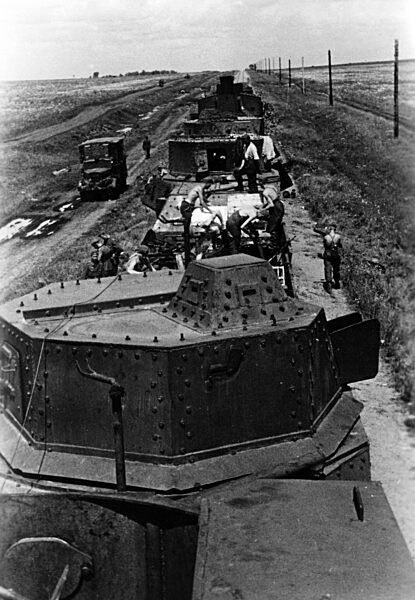 Destroyed Soviet tank convoy near Kharkov, July 1942