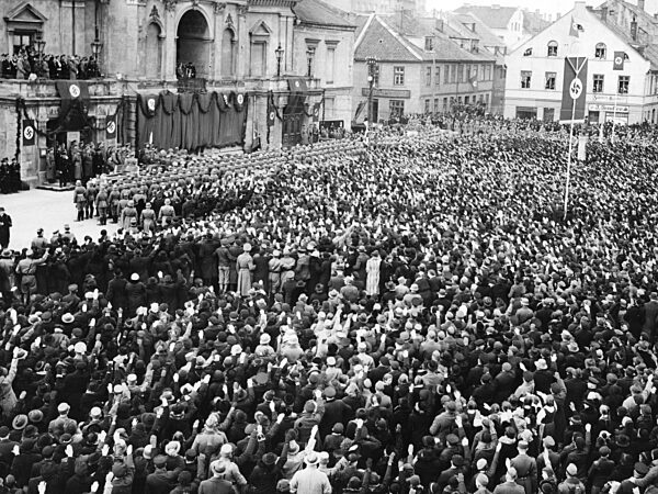 Adolf Hitler at the mass rally in Memel, 1939