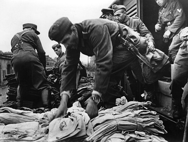 Unloading of winter clothes in Lorraine, 1944