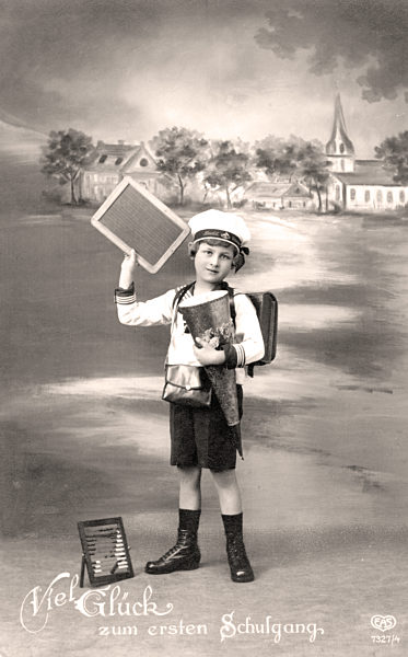 Glükwunschpostkarte Schulanfang