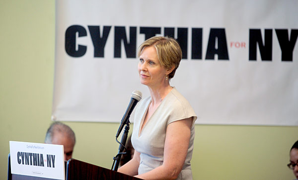 Democratic candidate for governor Cynthia Nixon speaks at a community forum at Rockaway YMCA and unveils her plan to tackle climate change