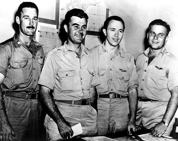 Officer crew of the Enola Gay, the aircraft that dropped the first atomic...