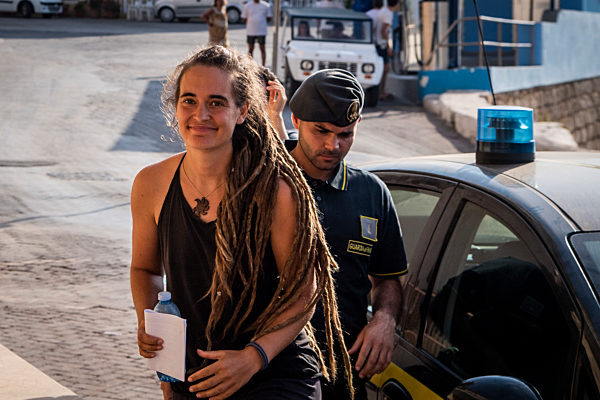 The Sea Watch 3 ship docks and landed migrants in the commercial harbour of Lampedusa Italy