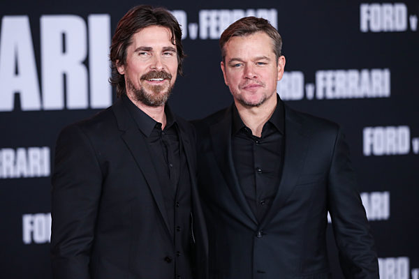 Actors Christian Bale and Matt Damon arrive at the Los Angeles Premiere Of 20th Century Fox's 'Ford v Ferrari' held at the TCL Chinese Theatre IMAX on November 4, 2019 in Hollywood, Los Angeles, California, United States.