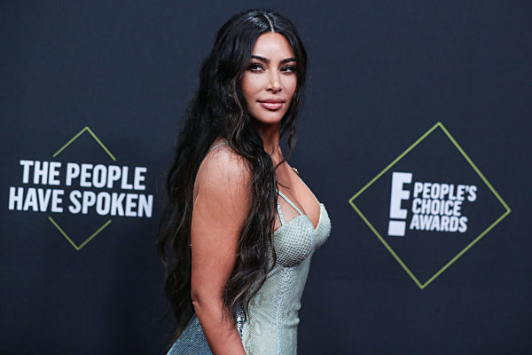 Kim Kardashian West wearing Versace arrives at the 2019 E! People's Choice Awards held at Barker Hangar on November 10, 2019 in Santa Monica, Los Angeles, California, United States.