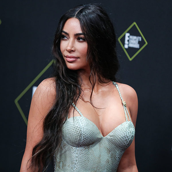 Kim Kardashian West wearing Versace arrives at the 2019 E! People's Choice Awards held at Barker Hangar on November 10, 2019 in Santa Monica, Los Angeles, California, United States.