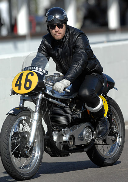 Ewan McGregor, Scottish actor at the Goodwood Revival 2012. He road around the track riding a Manx Norton. Goodwood, West Sussex, England. 15-9-12