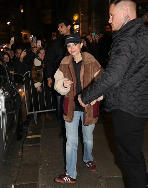 Lily Collins, star of Barcelona, leaves the Duke of York's theatre