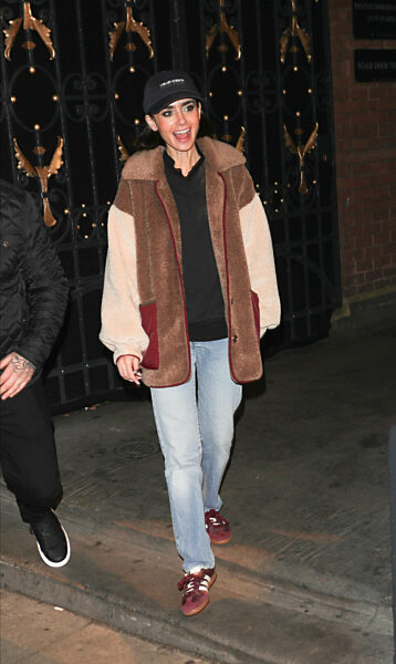 Lily Collins, star of Barcelona, leaves the Duke of York's theatre