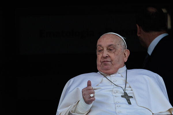 Pope Francis blesses the faithful from the balcony of the Gemelli hospital, Rome, Italy - 23 Mar 2025