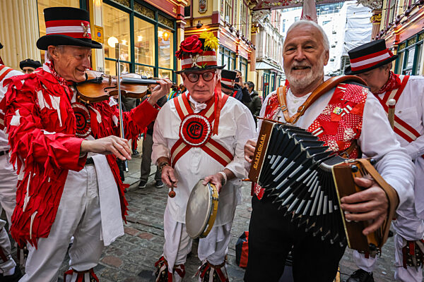 St George's Day Morris Dancing at Leadenhall Market, London, UK