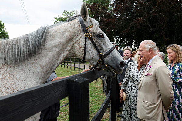 Britain's King Charles and Queen Camilla visit The National Stud in Newmarket