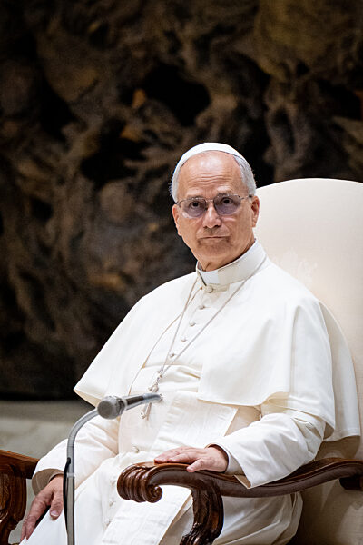 Pope Leo XIV leads his traditional Wednesday General Audience in Paul VI Audience Hall in Vatican City, Vatican, on 20 August 2025.