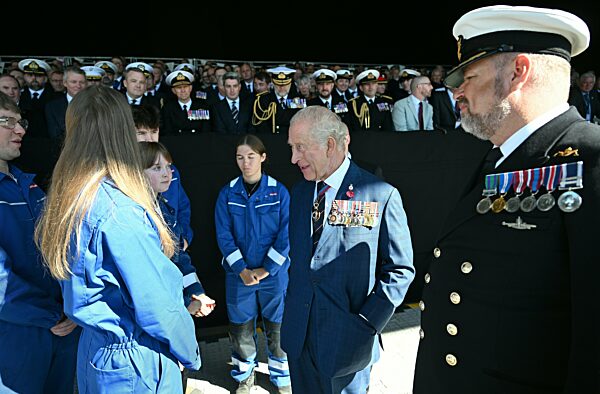 King Charles II attends Commissioning Ceremony for HMS Agamemnon at BAE Systems' shipyard in Barrow-in-Furness
