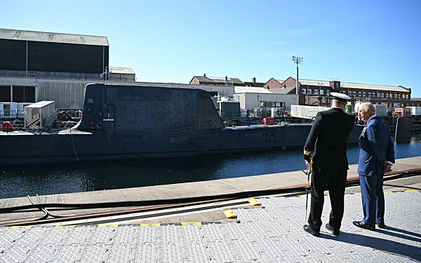 King Charles II attends Commissioning Ceremony for HMS Agamemnon at BAE Systems' shipyard in Barrow-in-Furness