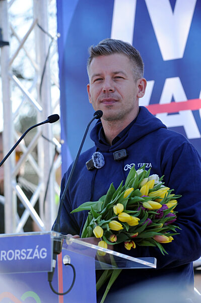 Hungary, Budakeszi, March 7, 2026 - Peter Magyar, president of the Tisza party, during his election tour