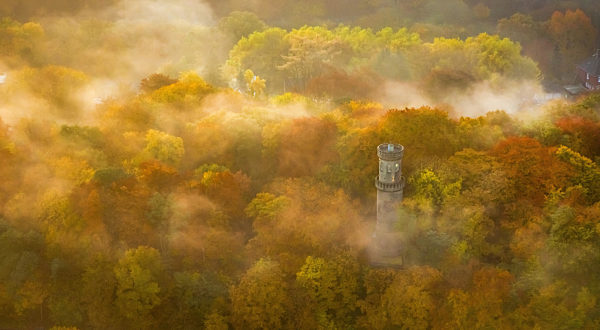 Helenenturm auf dem Helenenberg in Witten, 30.10.2015, Luftbild, , observation tower Helen tower on the mountain Helenenberg in Witten, 30.10.2015, aerial view
