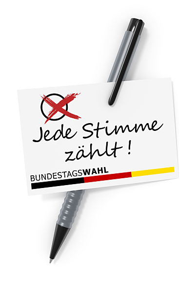 Aufforderung zur Bundertagswahl, mit Aufschrift JEDE STIMME ZAEHLT, Call for vote for the General elections of Germany lettering JEDE STIMME ZAEHLT (each vote counts)