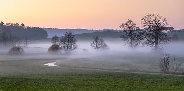 aufsteigender Nebel in einem kleinen Bachtal im Herbst , rising fog in a small stream valley in autumn