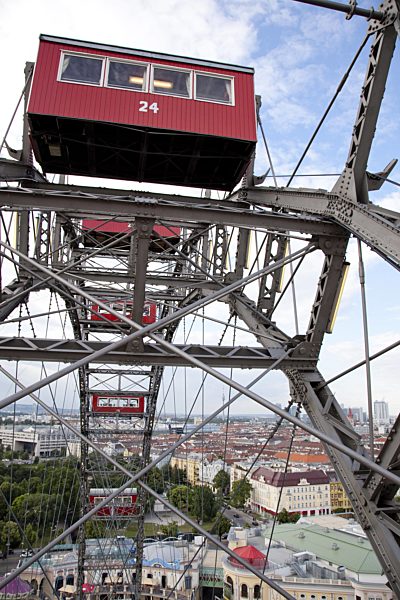 Blick aus einer Gondel auf das Riesenrad im Prater, view out of a gondola at the Vienna Giant Ferris Wheel at the Prater