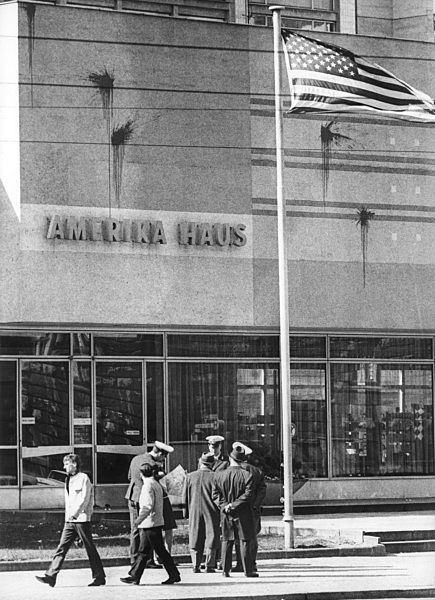 Amerikahaus in Berlin smeared with red paint