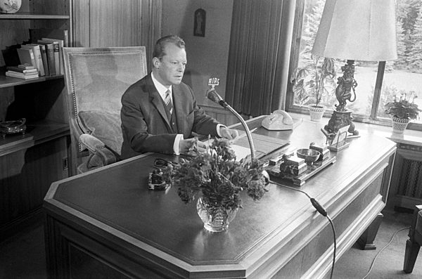 Willy Brandt at his office on election day 1965
