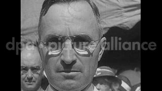 1934 – Lexington Missouri USA: Harry S. Truman, president of Old Trails Association, is honored at site of Madonna of the Trail statue in Lexington, Missouri.