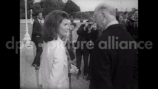 June 30, 1967 – Dublin Ireland: Jacqueline Kennedy talks with Irish President Eamon De Valera during her vacation in Dublin, Ireland.