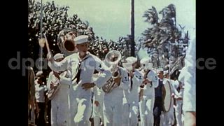 August 15, 1945 – Honolulu Hawaii USA: People gather for the celebration of VJ day in Honolulu marking the end of World War II.
