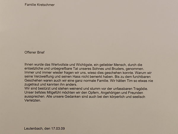 Amoklauf Winnenden - Offener Brief der Familie