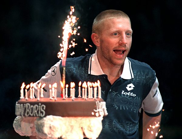 Boris Becker celebrated his 29th birthday at the ATM World Cup in Hanover