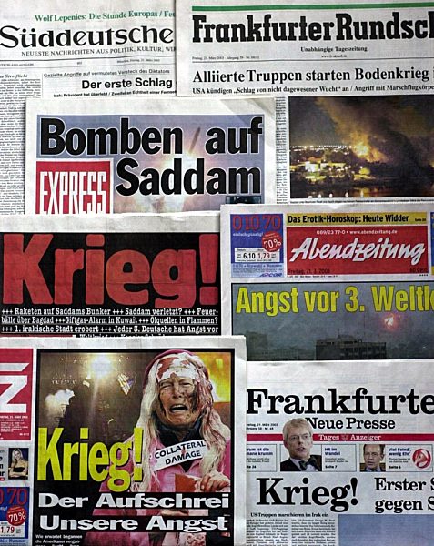 Tageszeitungen titeln mit Irak-Krieg
