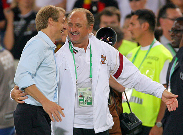 Teamcoaches of Germany, Juergen Klinsmann (L) and Luiz Felipe Scolari of...