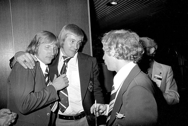 Wolfgang Kleff und Berti Vogts bei der Feier zum WM Sieg in München, 1974
