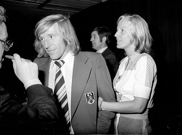 Günter Netzer und Brigitte Beckenbauer bei der Feier zum WM Sieg in München, 1974