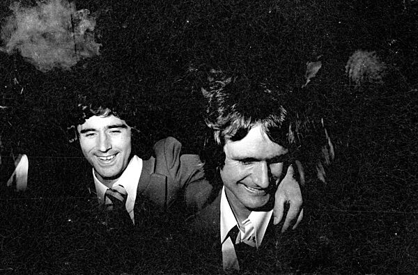 Gerd Müller und Wolfgang Overath bei der Feier zum WM Sieg in München, 1974