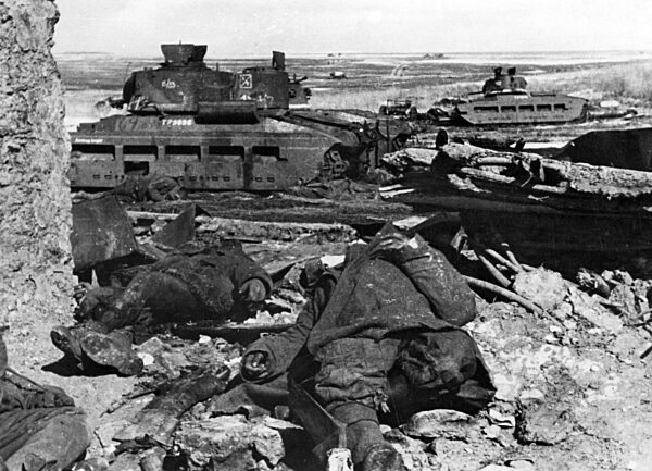 Destroyed Soviet tanks at Kharkov, 1943