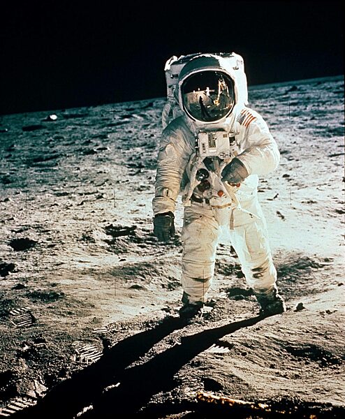 Astronaut Edwin Aldrin while his walk on the Moon, 1969