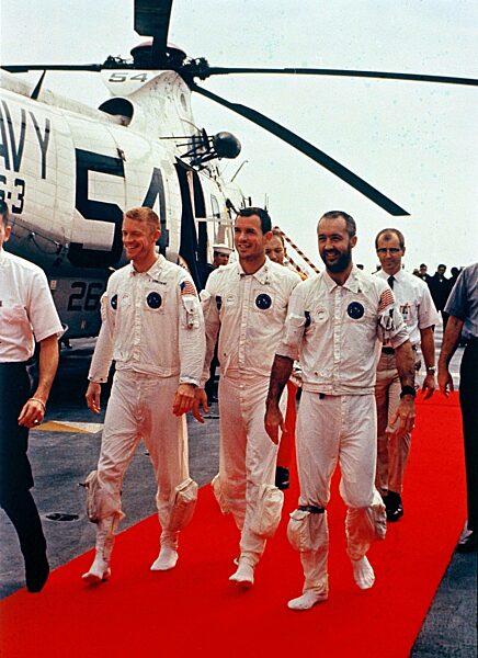 Crew of the Apollo 9 on the "USS Guadalcanal"