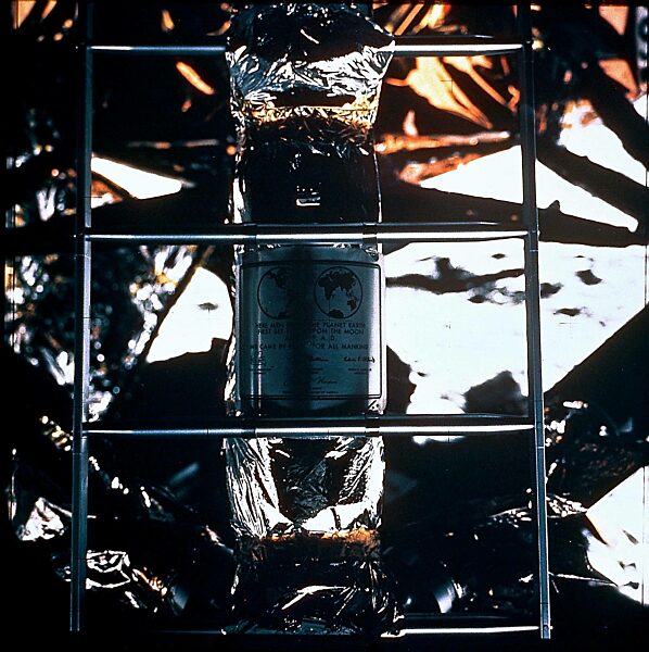 Memorial plaque on the remains of the "Eagle" Lunar Module