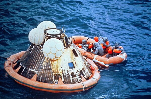 Command module of Apollo 11 shortly after the splashdown