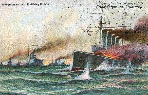 British armored cruiser HMS "Good Hope" at Coronel, 1914
