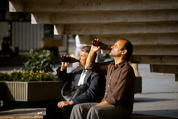 Scene from the GDR - men drink beer