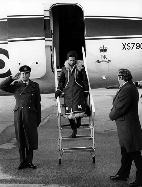 Princess Anne on her arrival in Munich-Riem, 1985